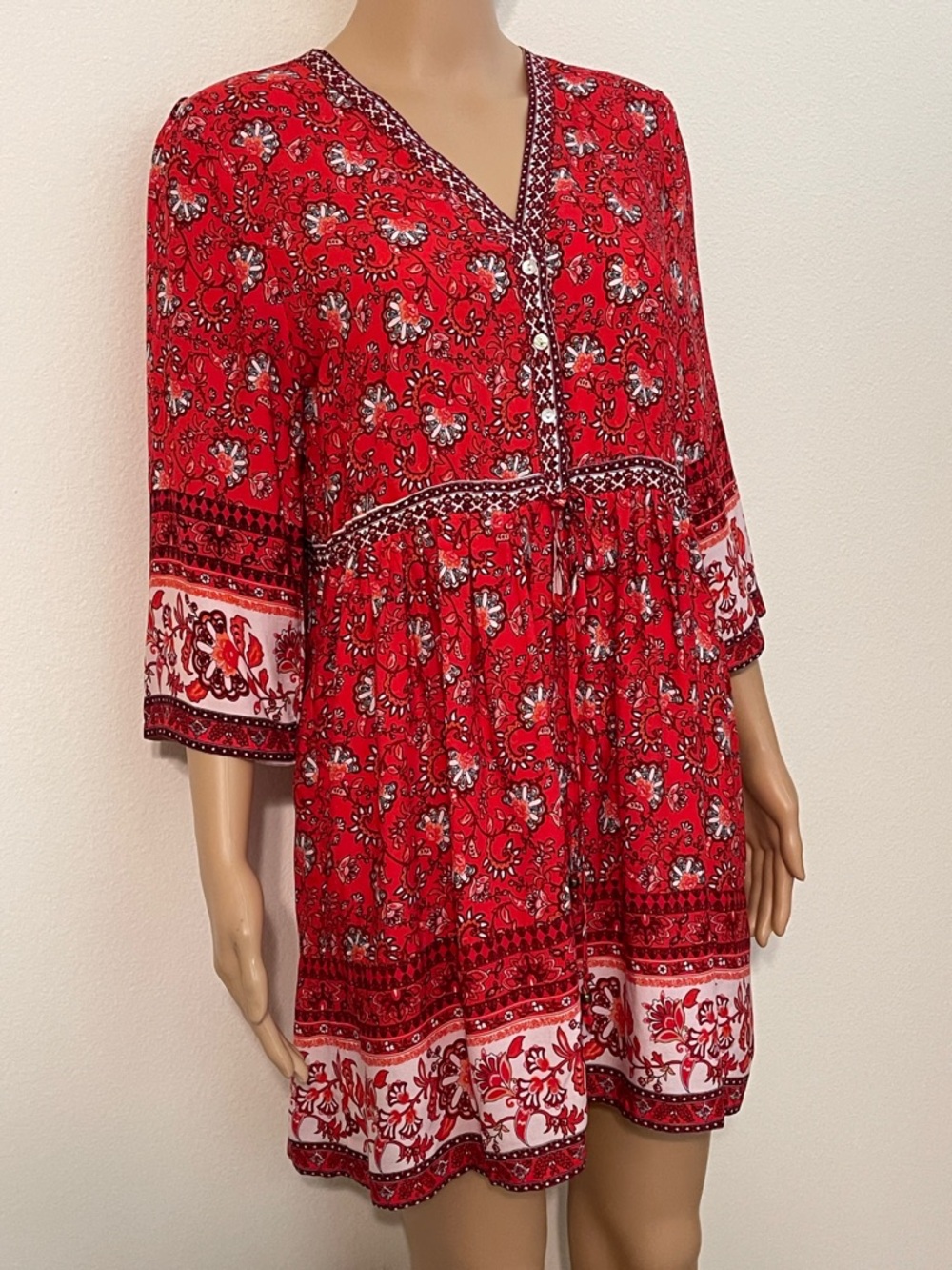 Floral V-Neck Mini Dress with Bell Sleeves